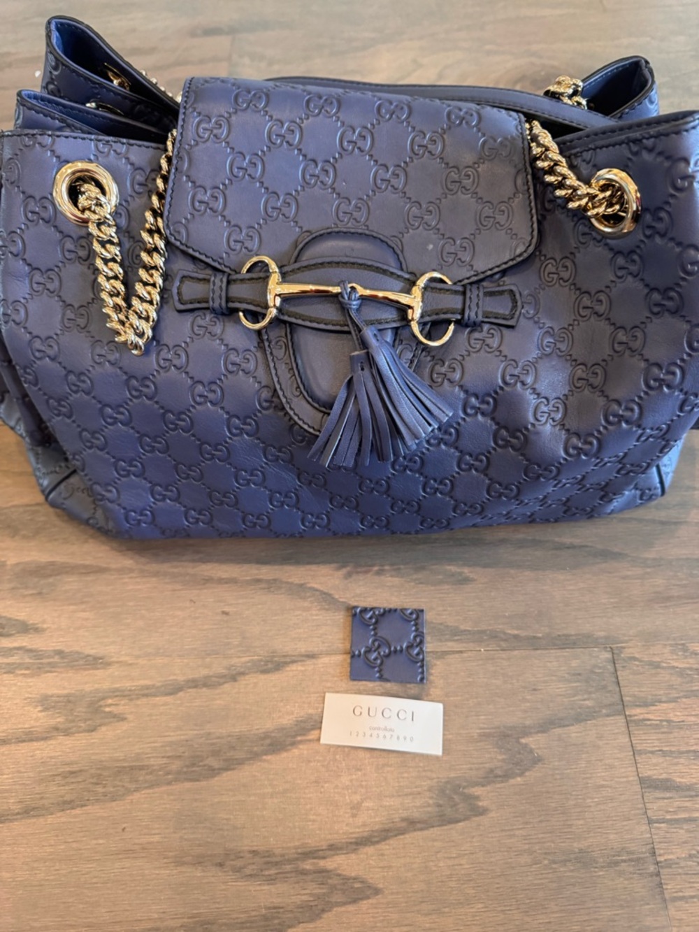 Gucci Emily Blue GG Leather Shoulder Bag with Gold Chain Guccissima bag - Picture 7 of 8